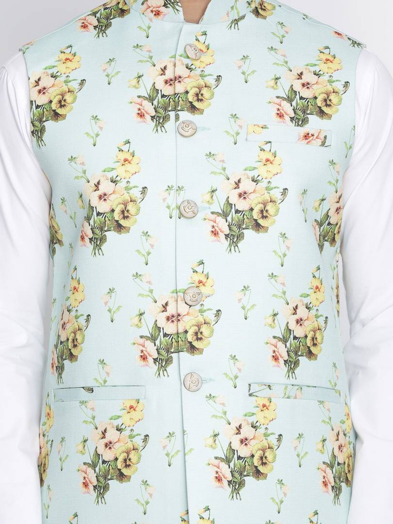 Men's Multicoloured 
Cotton Blend
 Printed Nehru Jackets